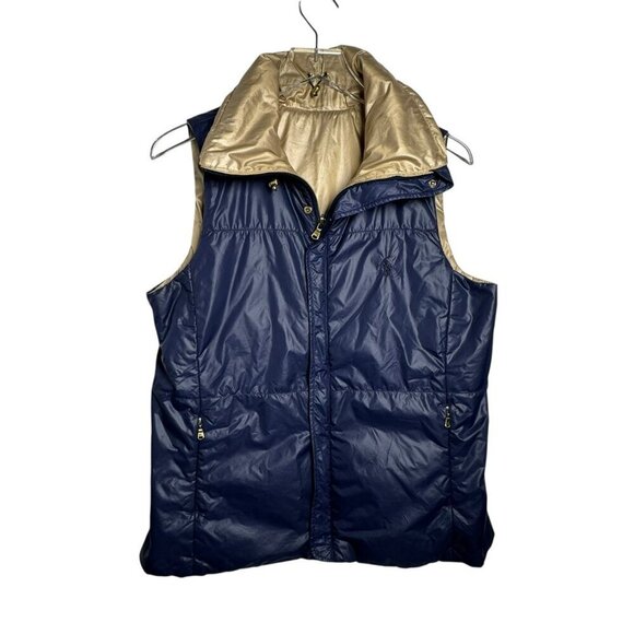 Polo Ralph Lauren Golf Women’s Size Large Reversible Puffer Vest Navy Blue Gold - Picture 2 of 13
